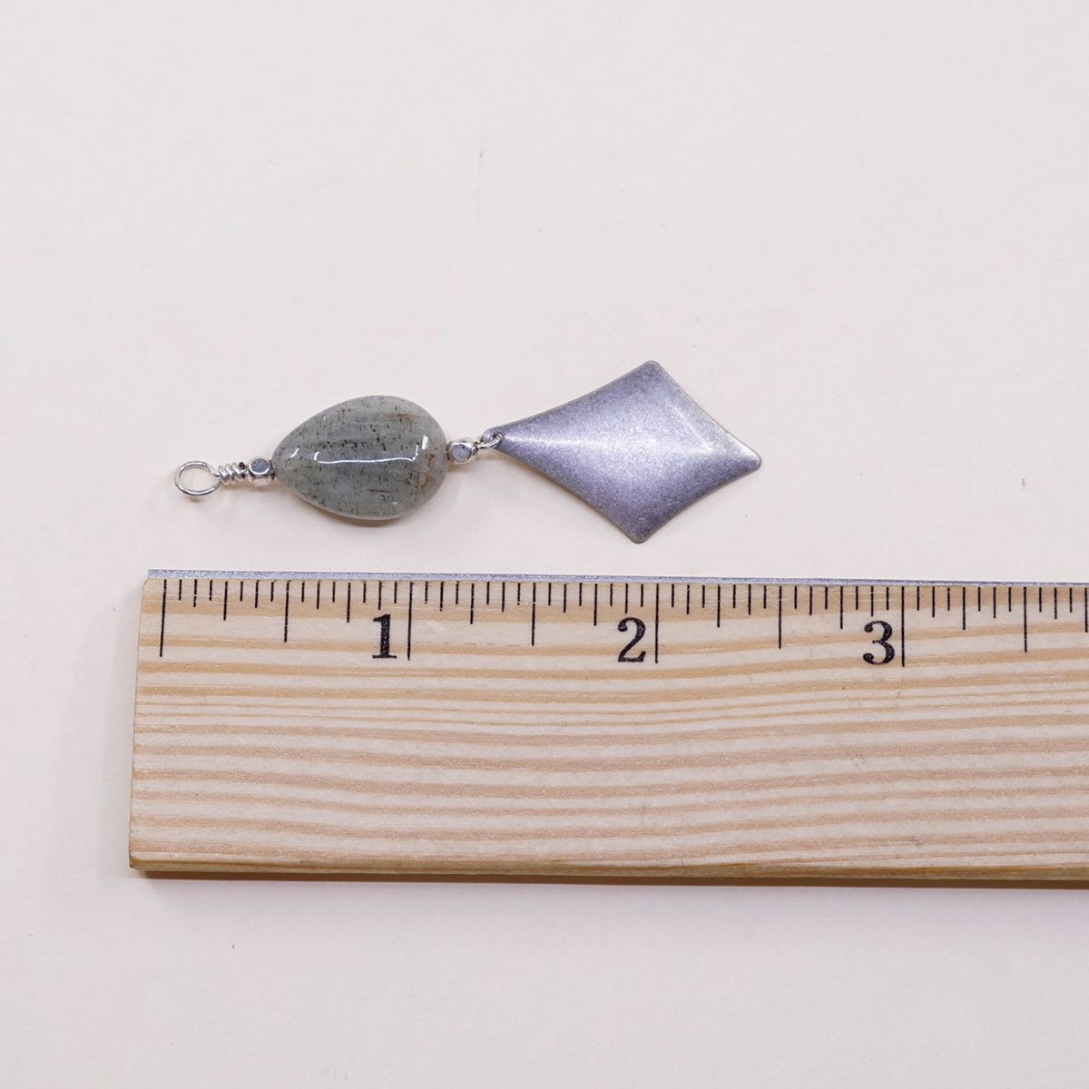 VTG sterling silver handmade modern pendant, 925 tag with jade