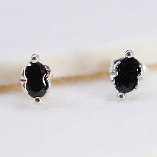 Vintage NV Sterling 925 silver handmade earrings, studs with sapphire