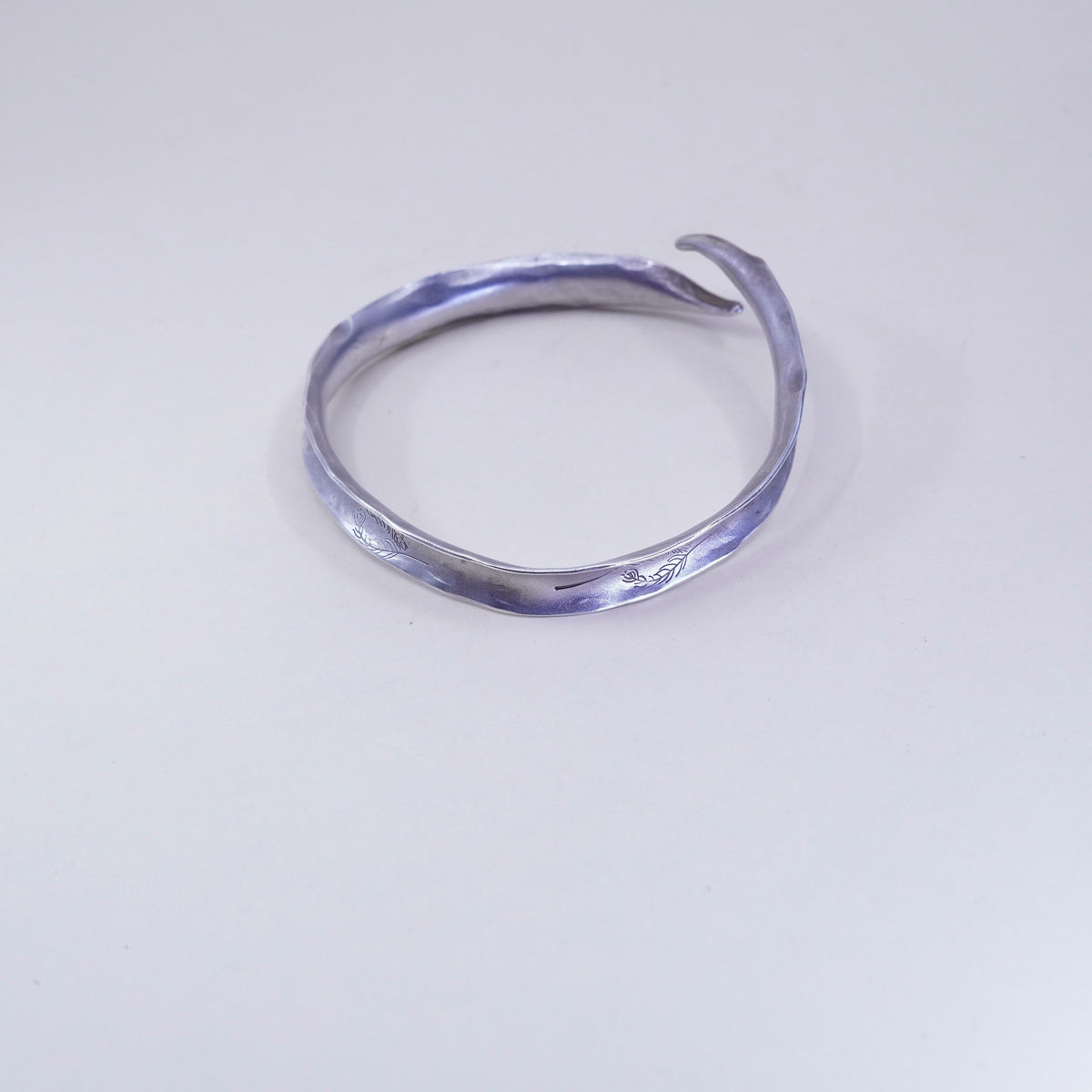 7”, sterling silver contemporary handmade bracelet, matted 925 wrap leafy cuff