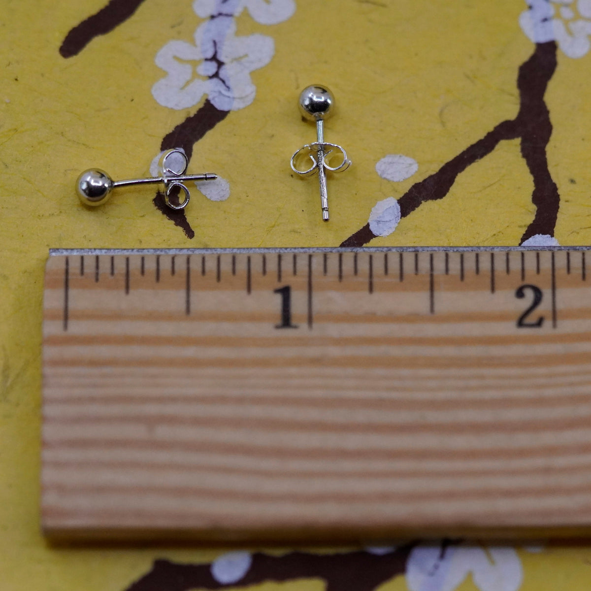 3mm, Vintage Sterling silver beads studs, 925 earrings