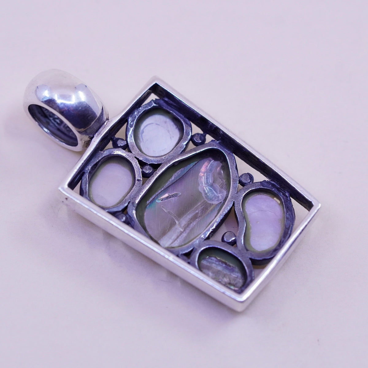 Vintage sterling 925 silver handmade pendant, with abalone pink mother of pearl