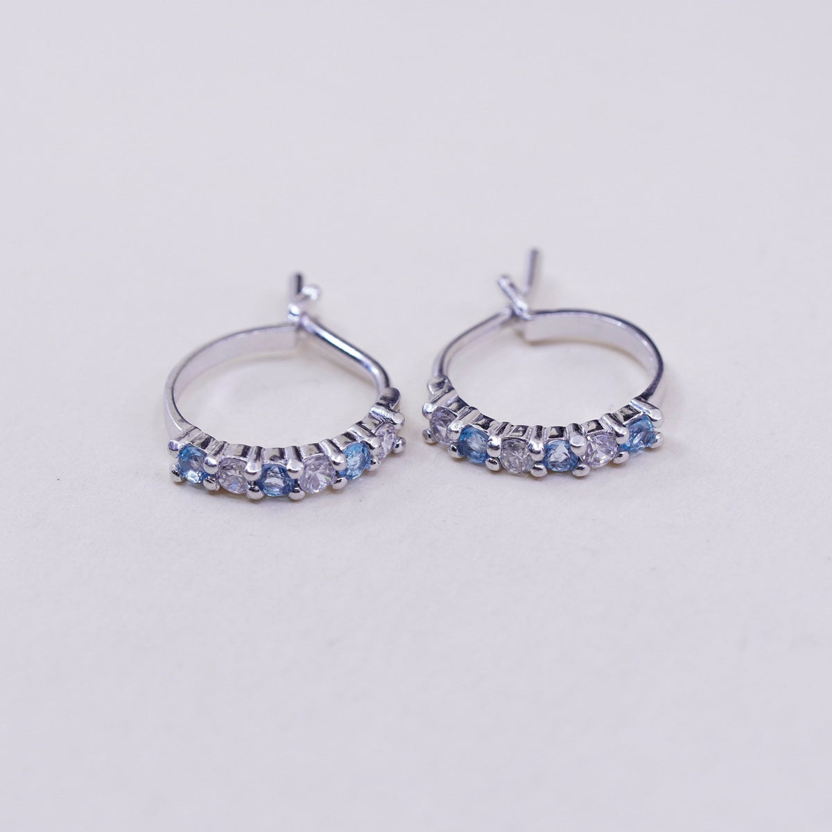 0.5”, fashion sterling silver earrings, 925 hoops, Huggie with clear blue Cz