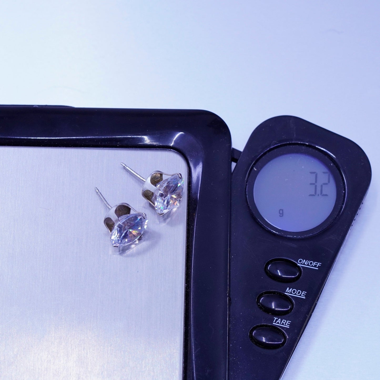 10mm Vintage Sterling 925 silver earrings, studs with round Cz inlay,
