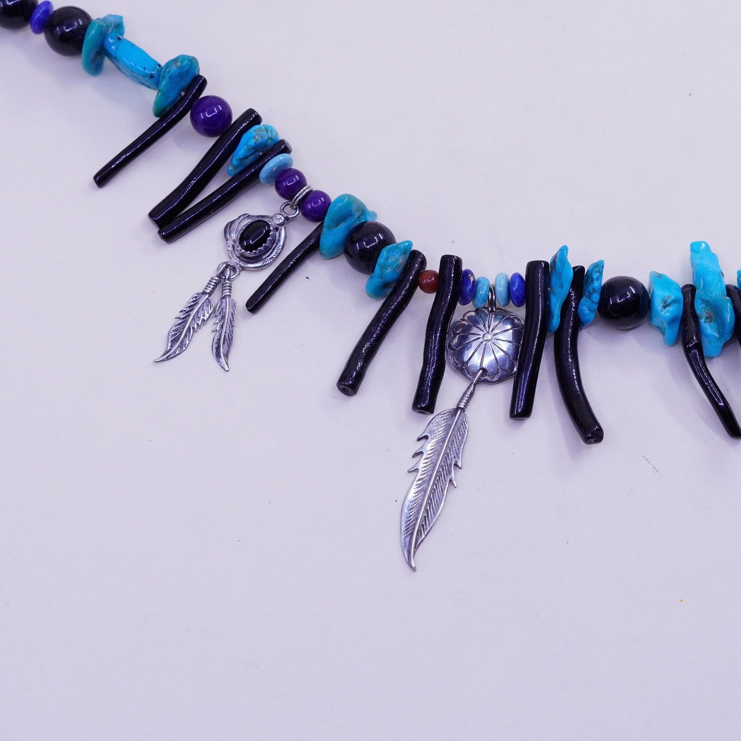 30”, Native American Richard Begay Sterling silver turquoise necklace Navajo