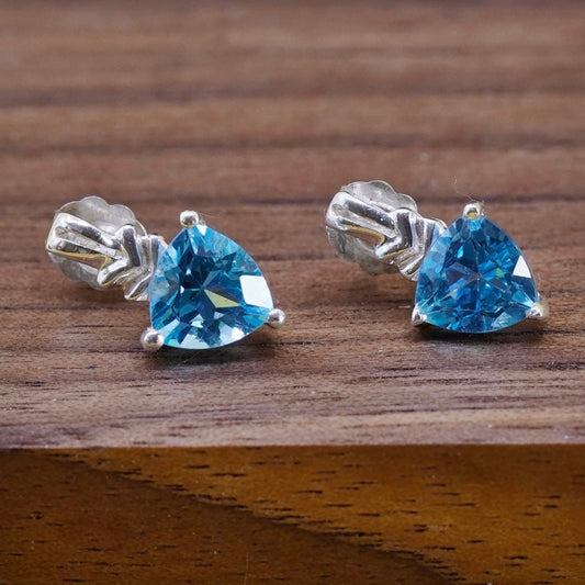 vintage Sterling 925 silver earrings, blue heart topaz studs