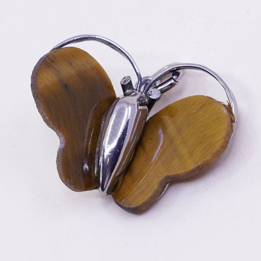 Vintage sterling silver butterfly with golden tiger eye, 925 handmade pendant