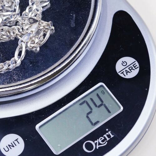 24” 7mm, Vtg 925 Sterling Silver Figaro chain necklace, Stamped 925 Italy OTC