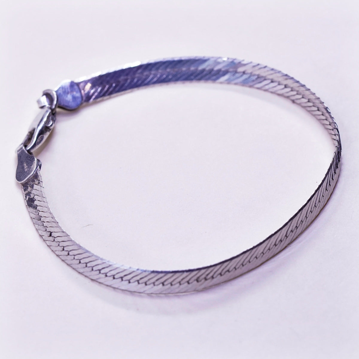 7”, 6mm, Vintage sterling silver herringbone bracelet, Italy 925 chain