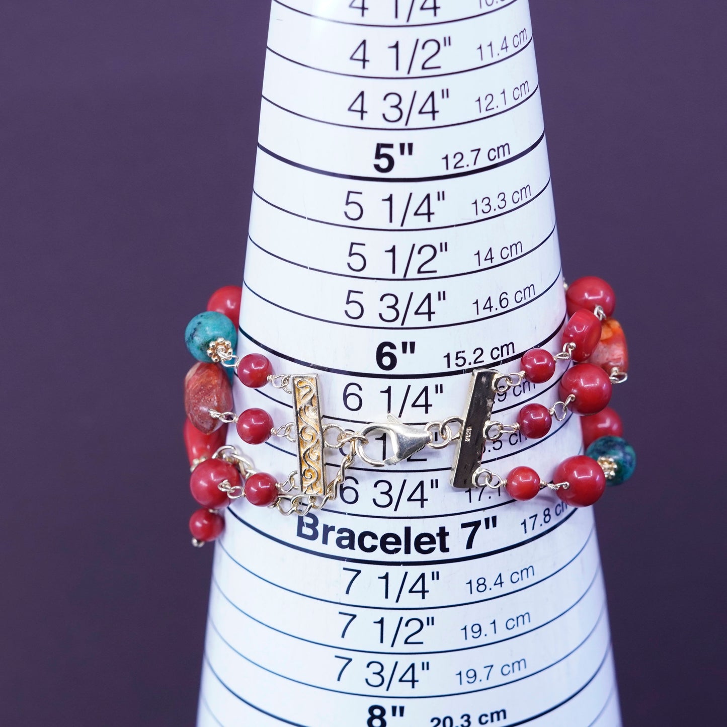 6.5” Lucas Lameth Luc vermeil gold 925 Sterling Silver bracelet turquoise Coral