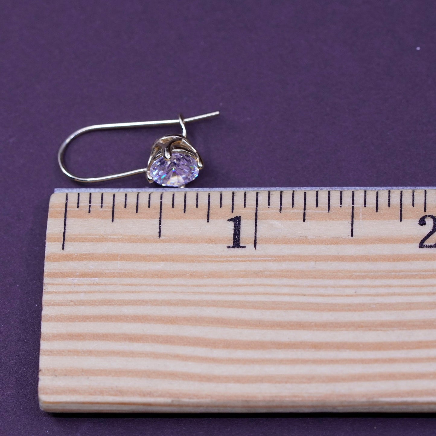 Vintage Vermeil gold over Sterling silver earrings, 925 hooks with heart Cz