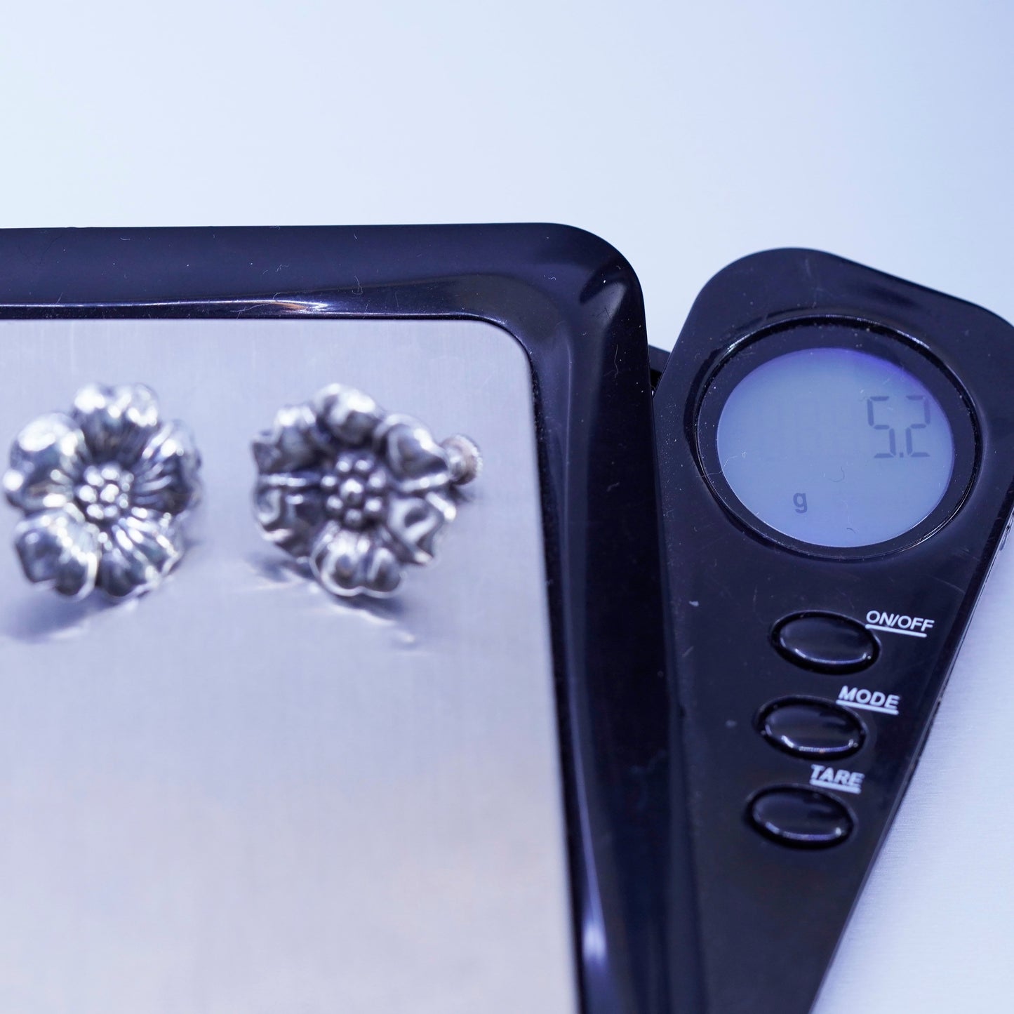 Vintage Sterling 925 silver handmade earrings, screw back flower
