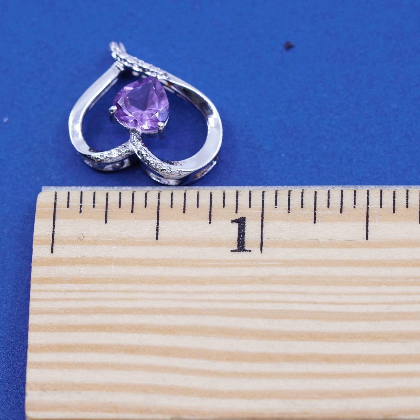 vtg JEBR Sterling silver handmade pedant, 925 heart with amethyst and diamond