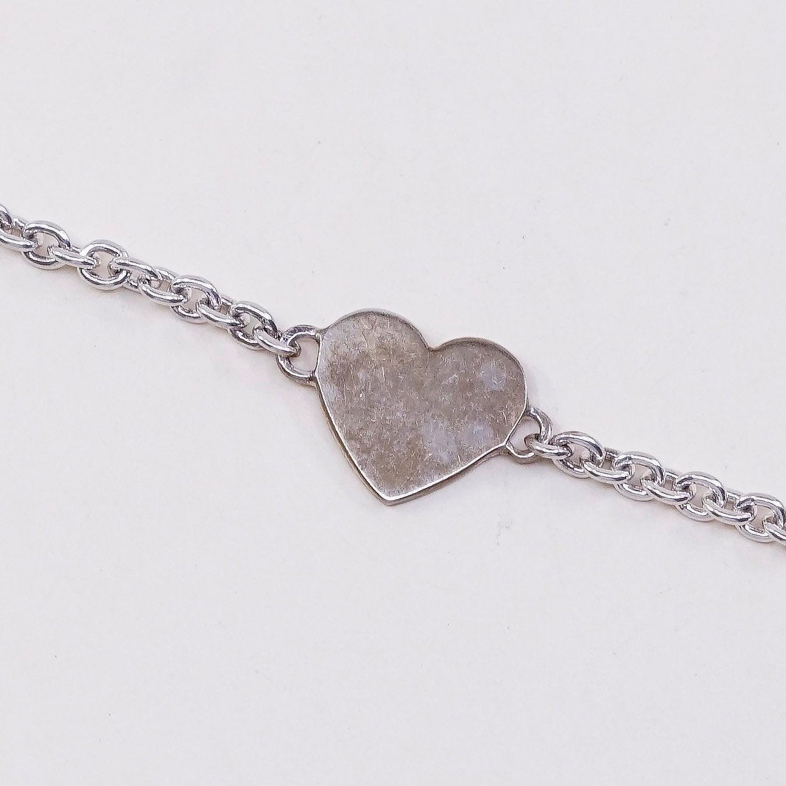 6.25”, 2mm, VTG sterling silver handmade bracelet, Circle w/ heart charm