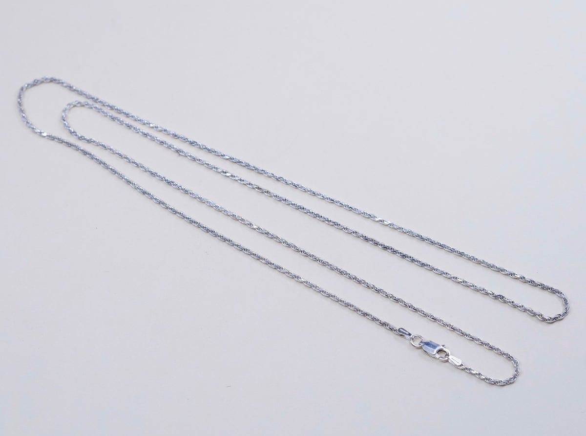30”, 2mm, vintage Italy Sterling silver necklace, 925 diamond cut rope chain