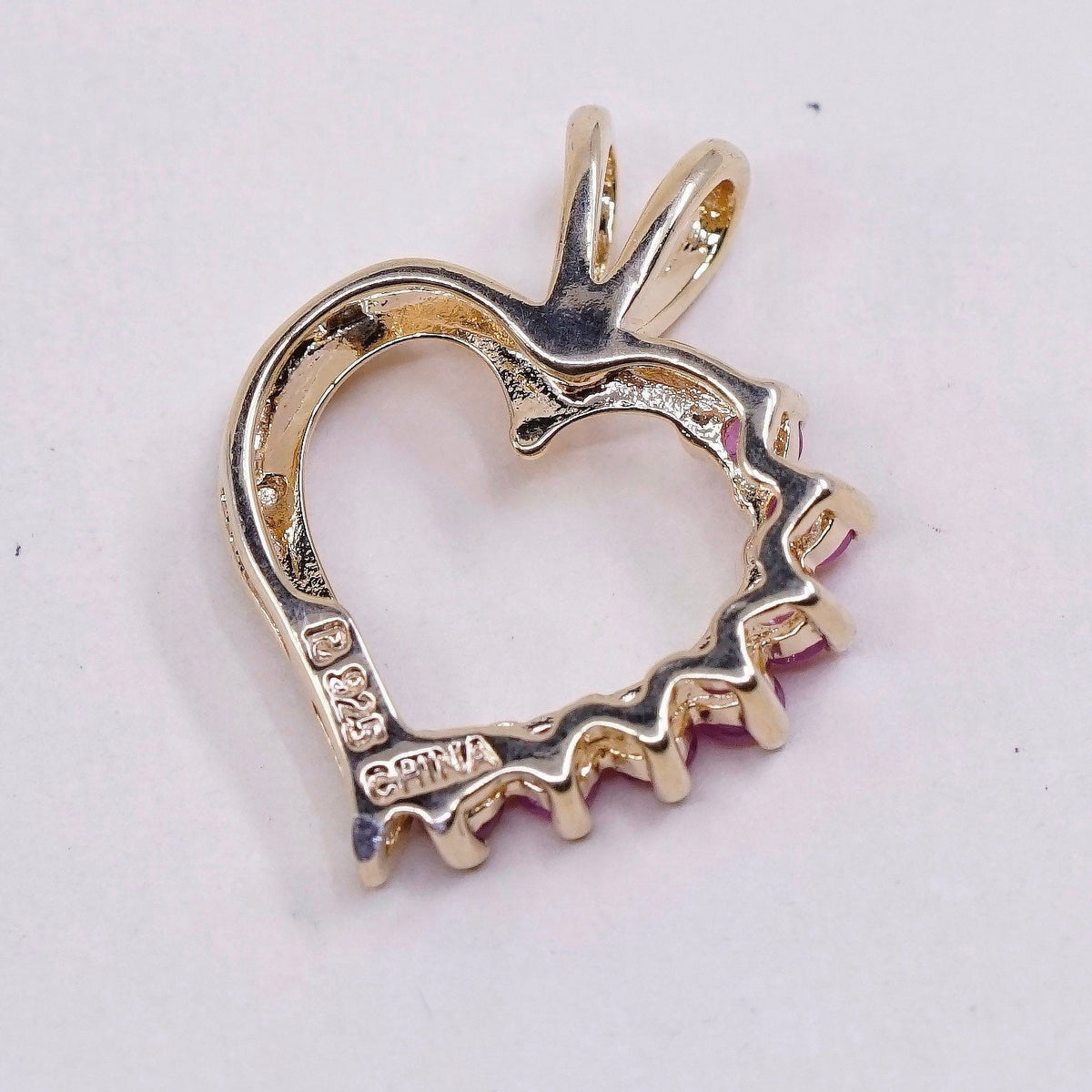 Vermeil Gold over sterling silver pendant, 925 heart with ruby and diamond