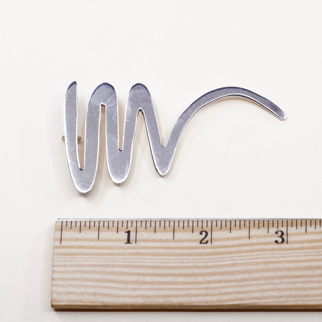 Vintage sterling silver handmade brooch, solid 925 silver tornado pin