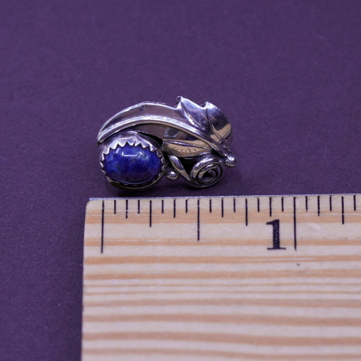 Vintage Sterling silver handmade earrings, southwestern 925 studs sodalite leaf