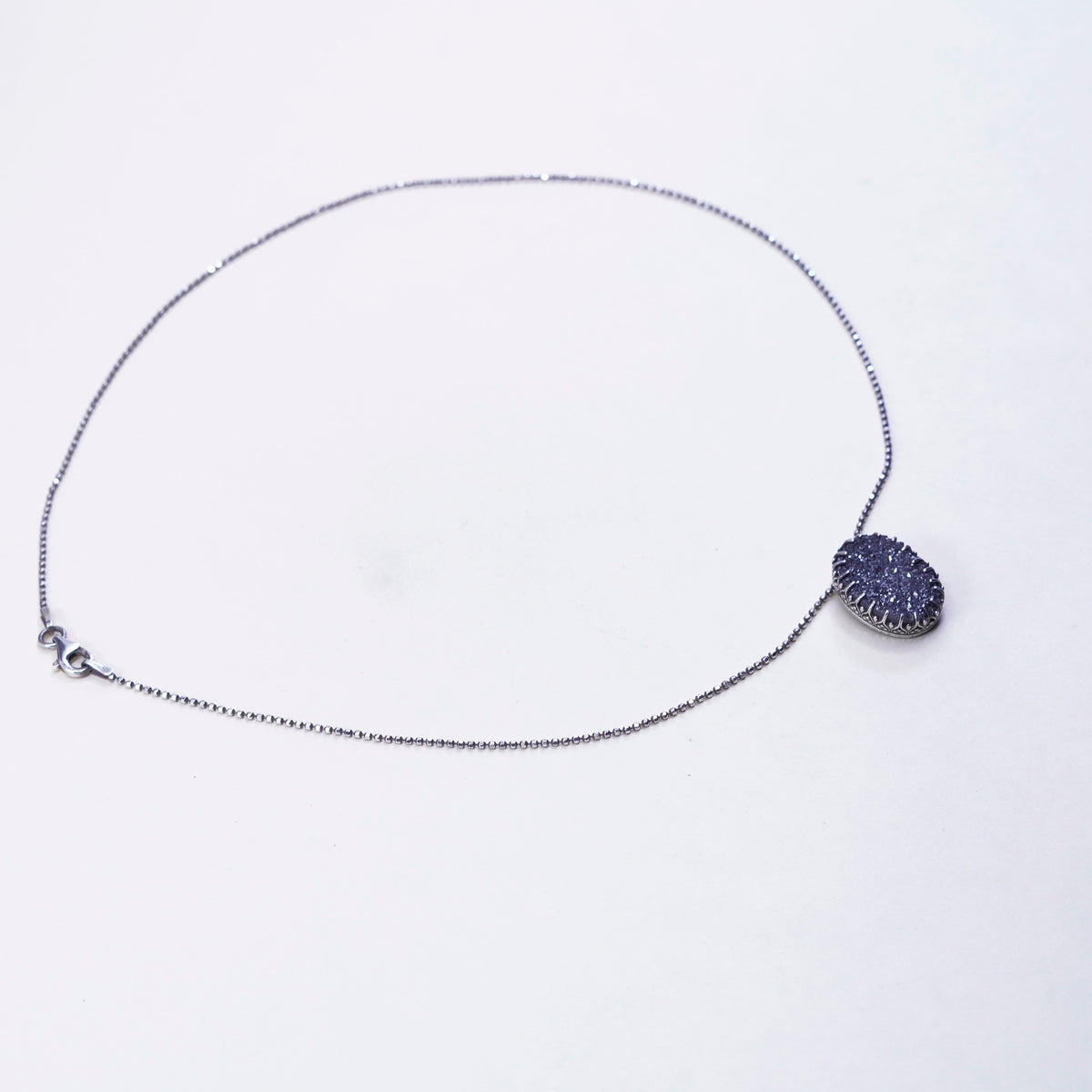 16”, vintage sterling silver handmade necklace, 925 bead chain with druzy stone