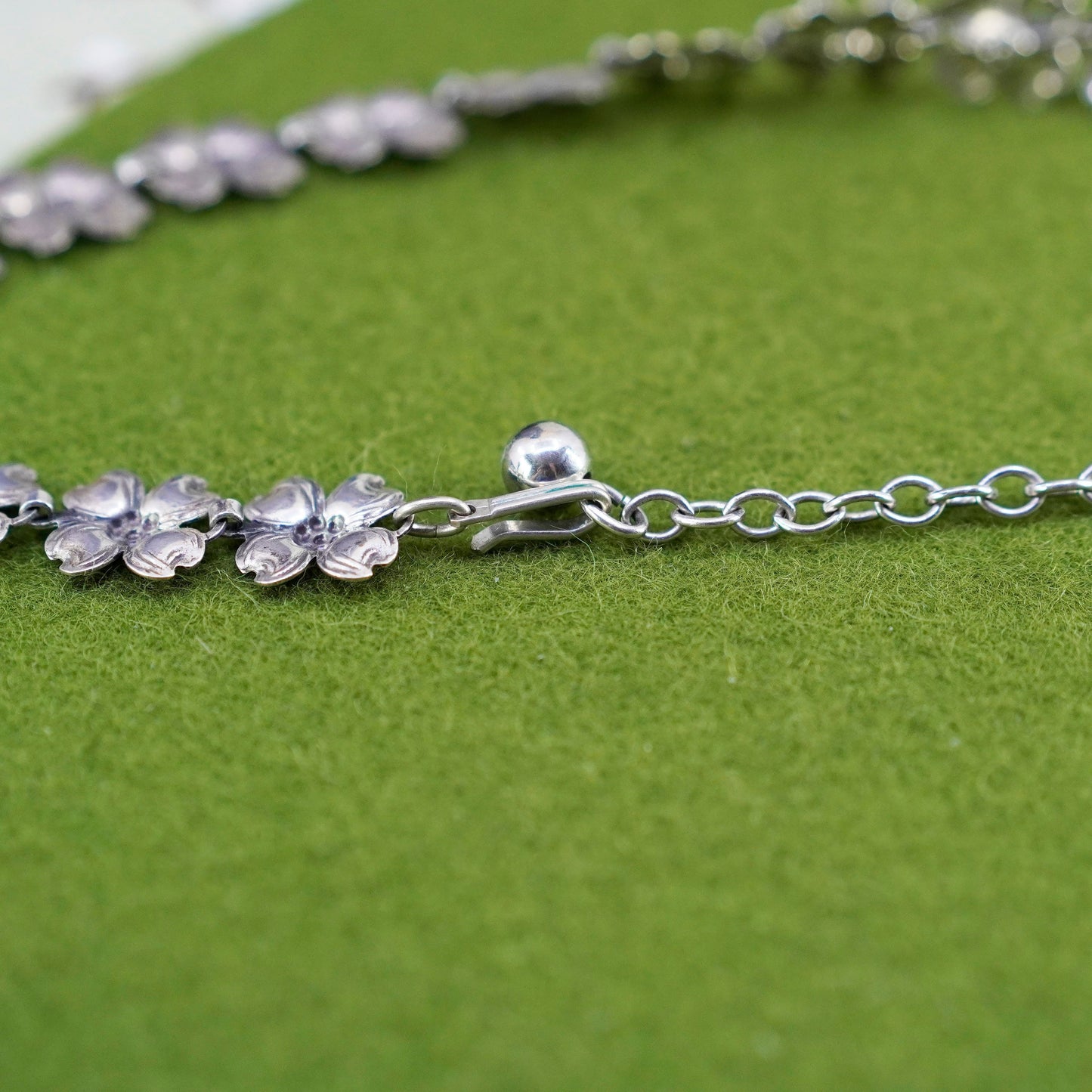 12+4”, sterling 925 silver necklace, dogwood flower link chain choker collar