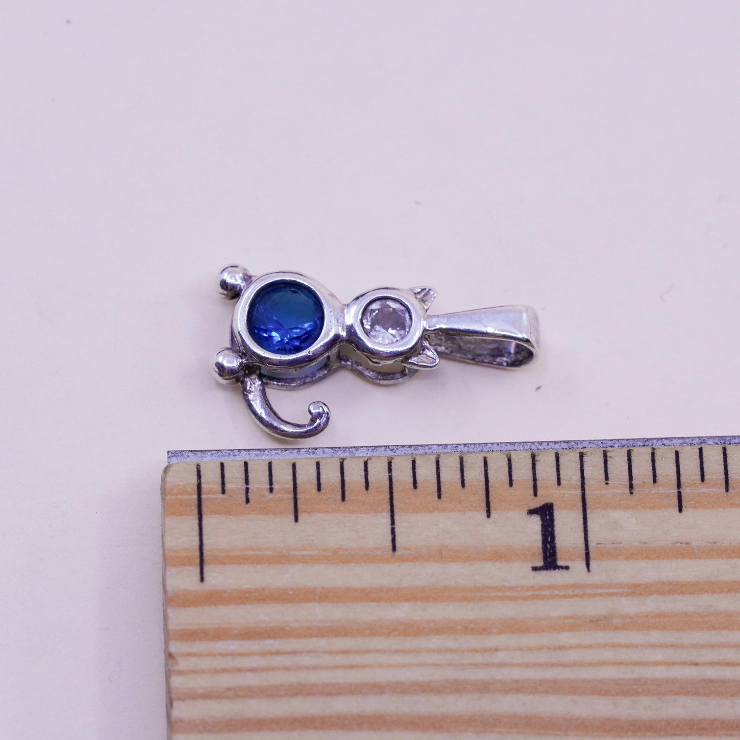 Sterling 925 silver cat kittie puppy birthstone pendant charm with blue Cz