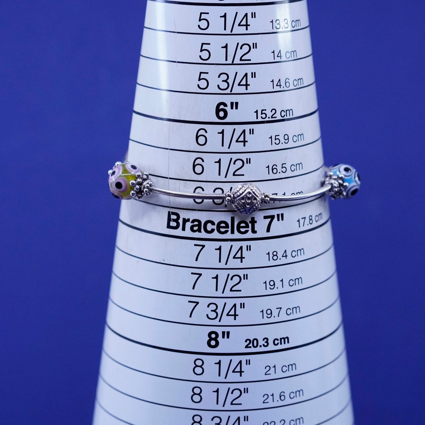 6.75”, vintage Sterling silver handmade bracelet, 925 bar tube w/ crystal beads