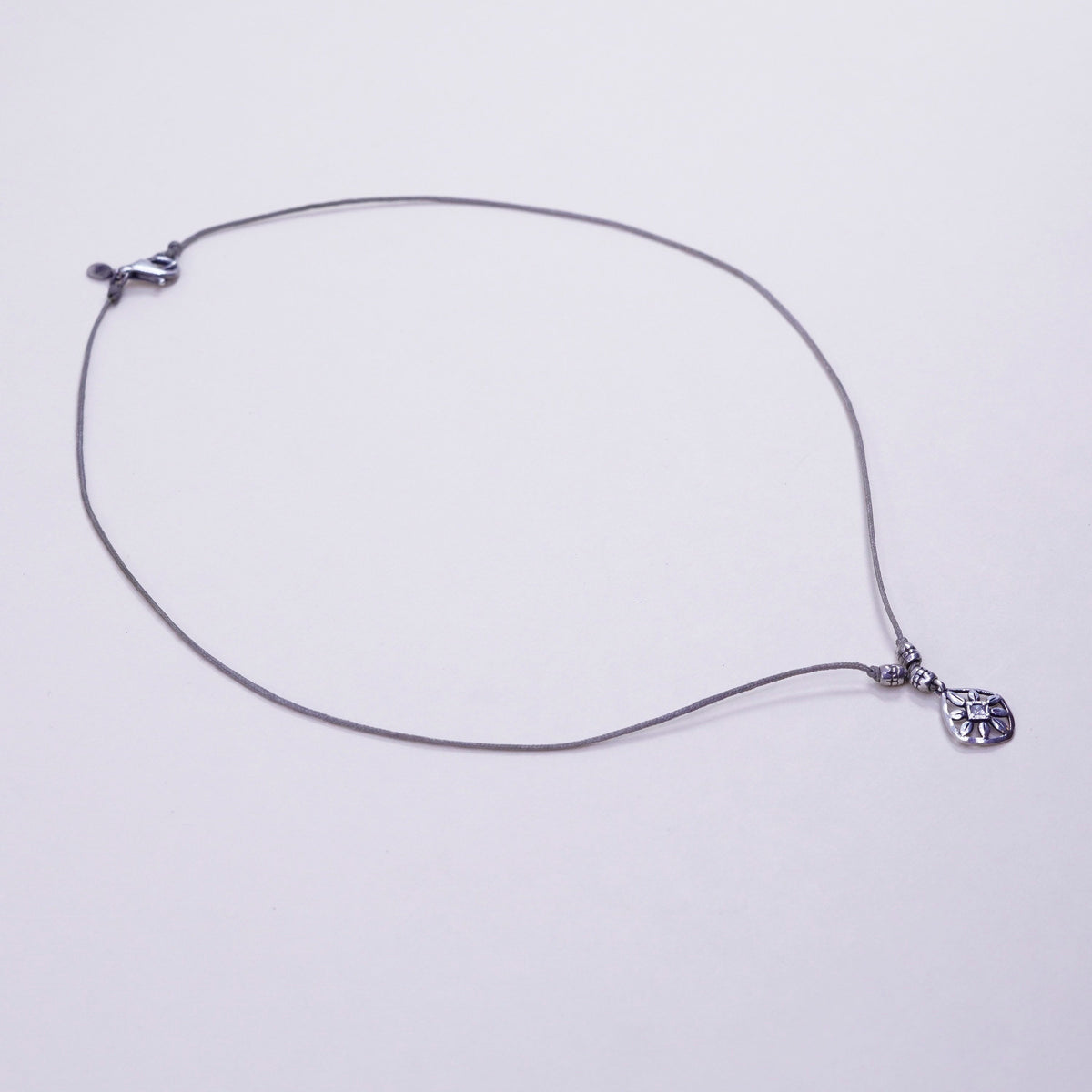 16”, Vintage linen necklace and Sterling 925 silver flower pendant