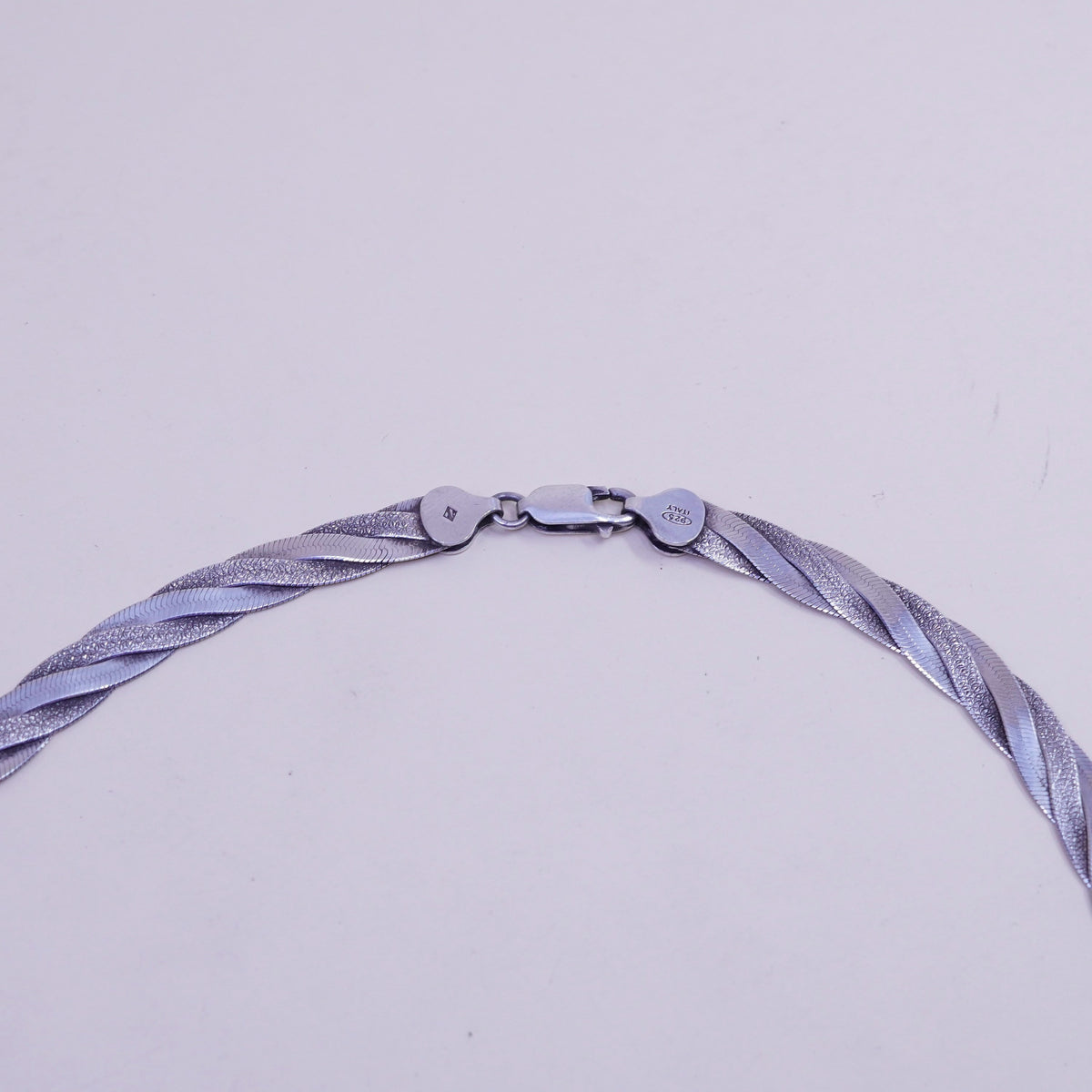 18”, vtg Italy sterling silver necklace, 925 woven braided herringbone chain