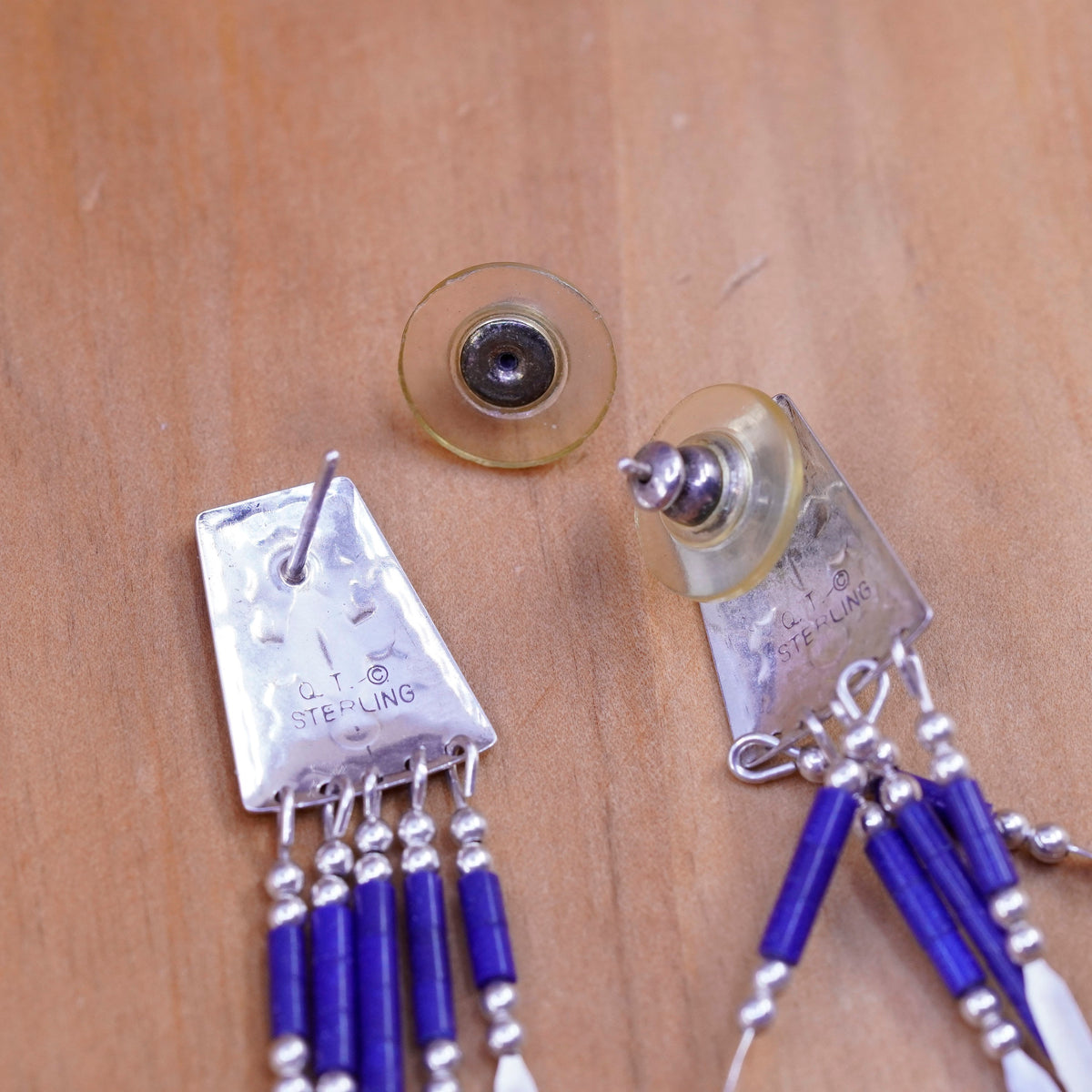 Quoc Turquoise Q.T. Sterling Silver Handmade Earrings, 925 lapis lazuli fringe