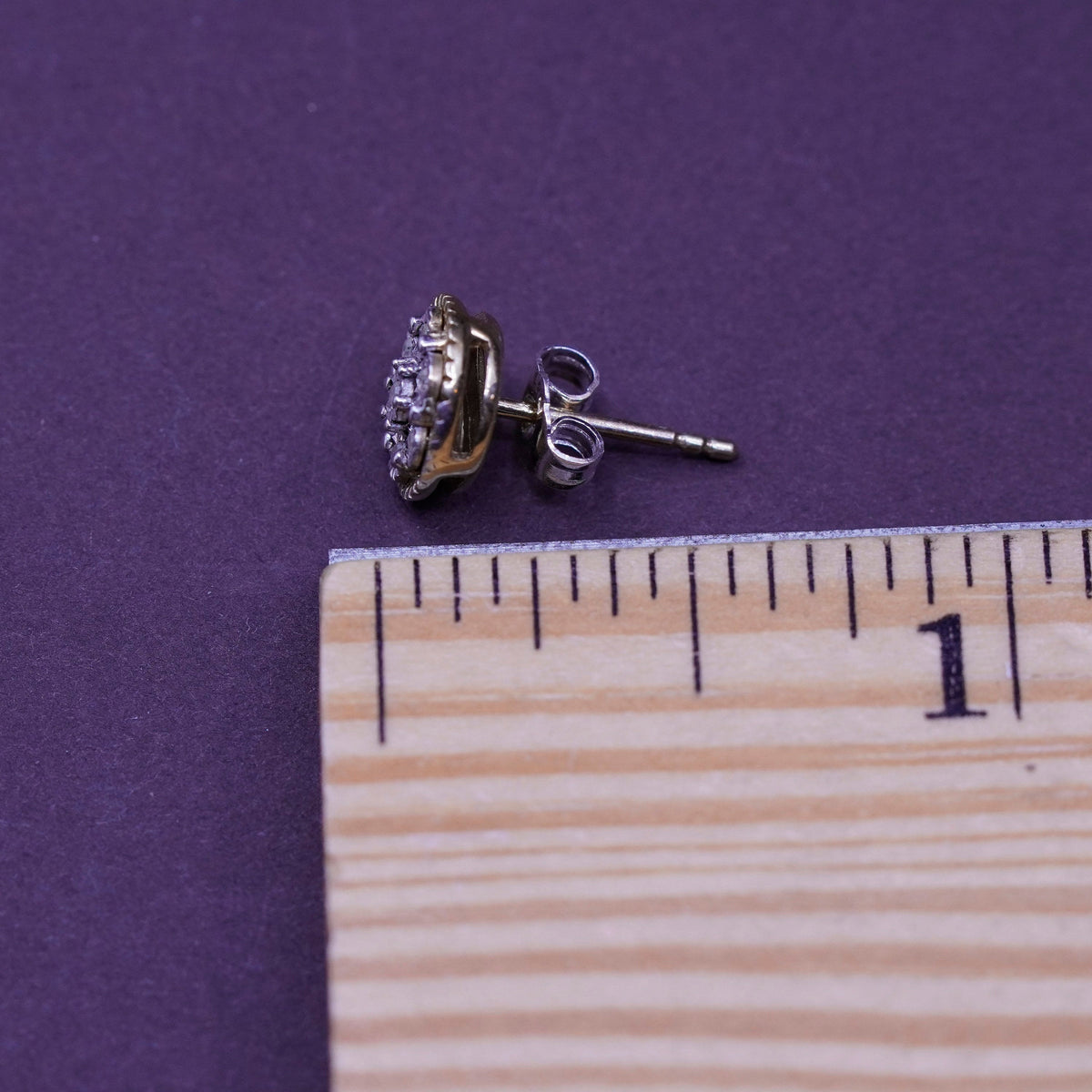 Vintage vermeil gold over Sterling silver earrings studs with genuine diamond