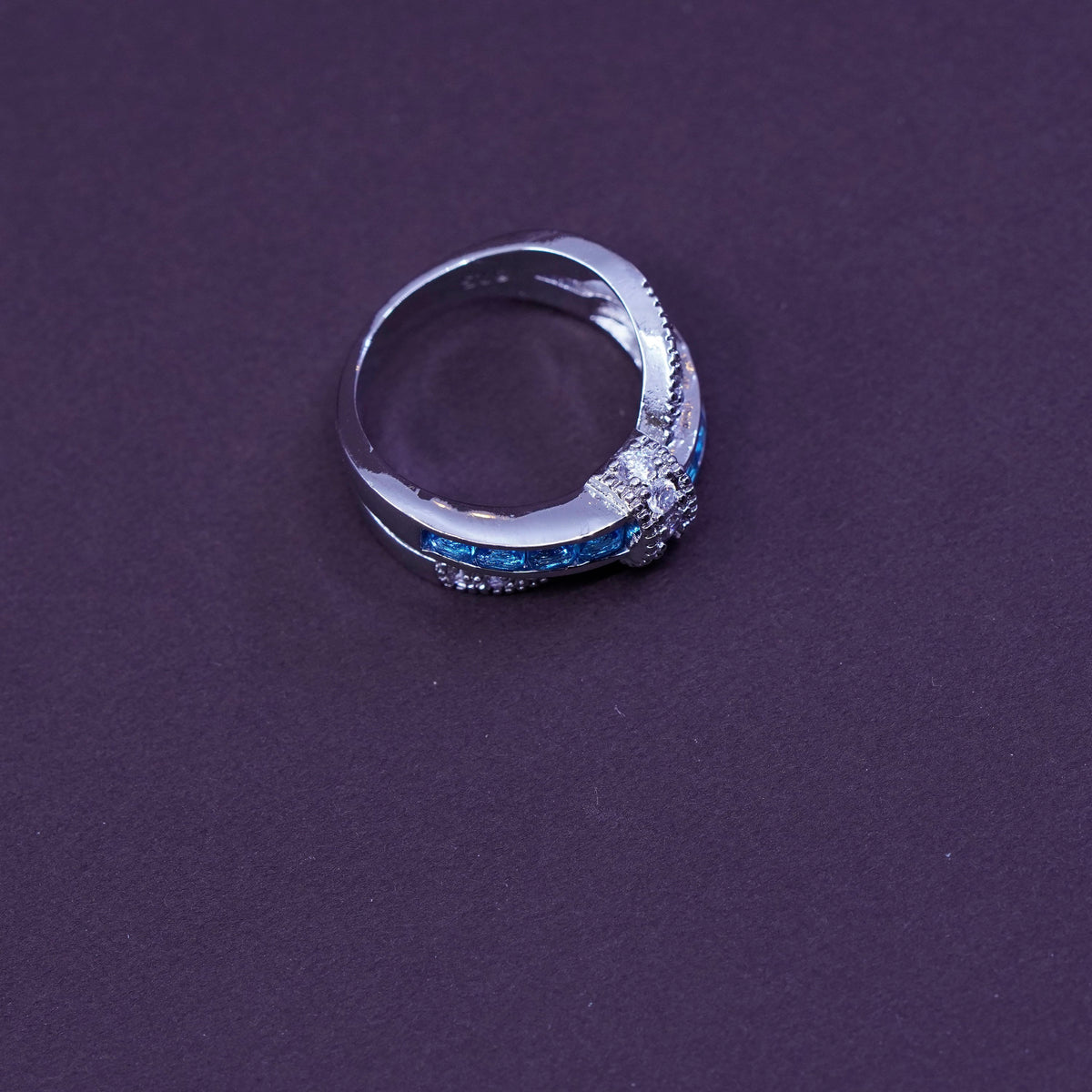 size 7, vintage Sterling silver handmade ring, 925 entwined band w/ topaz N cz