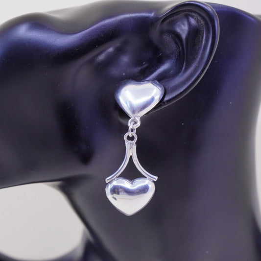 Vintage Sterling 925 silver handmade earrings with heart drops