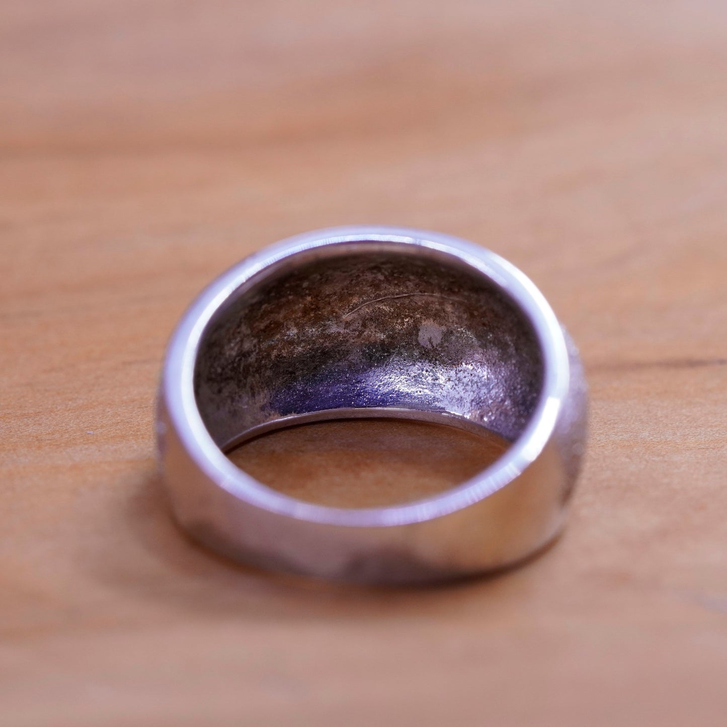 Size 9, vintage Sterling silver handmade ring, glittering 925 ribbed band