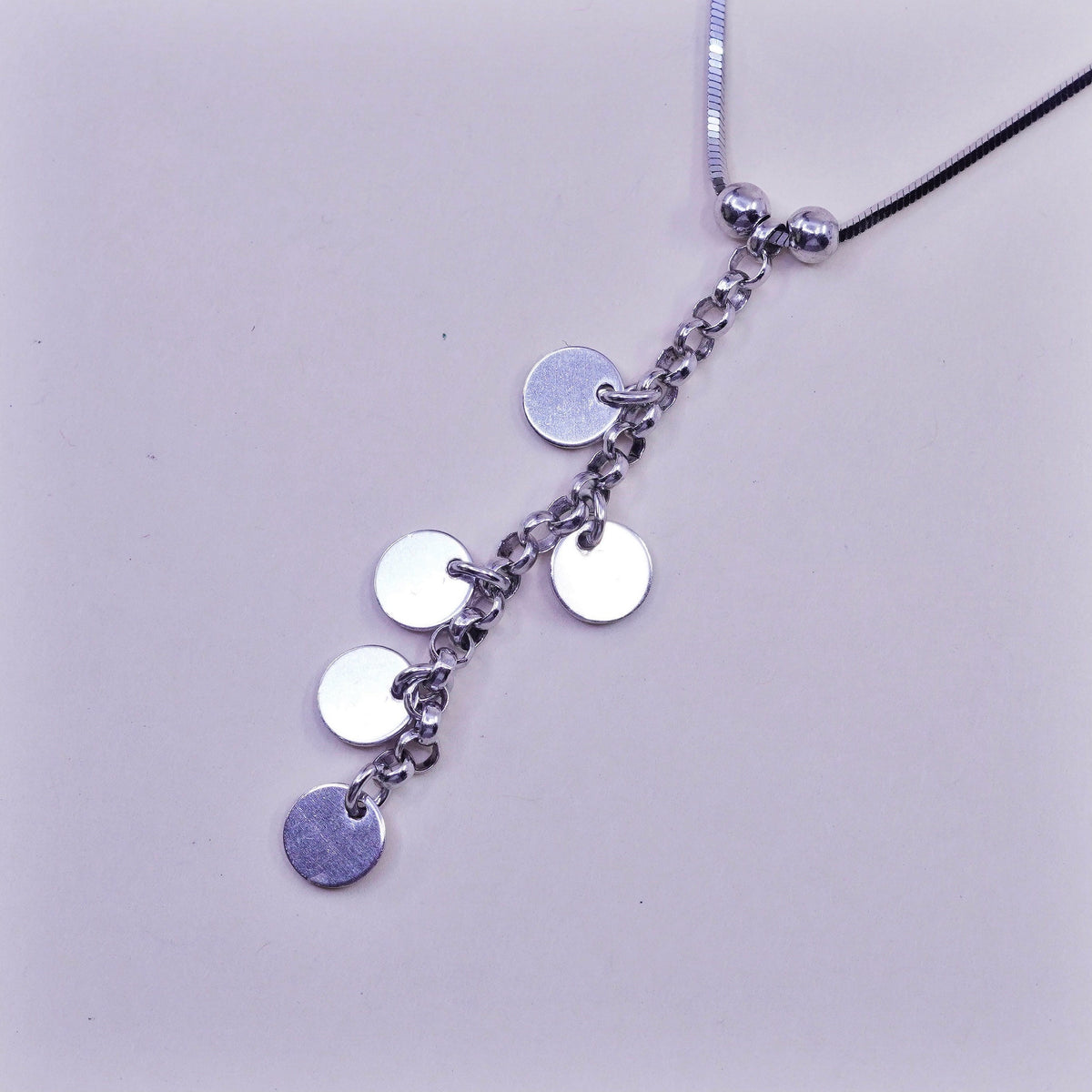 16”, vintage Sterling 925 Silver snake Necklace with cluster disc pendant