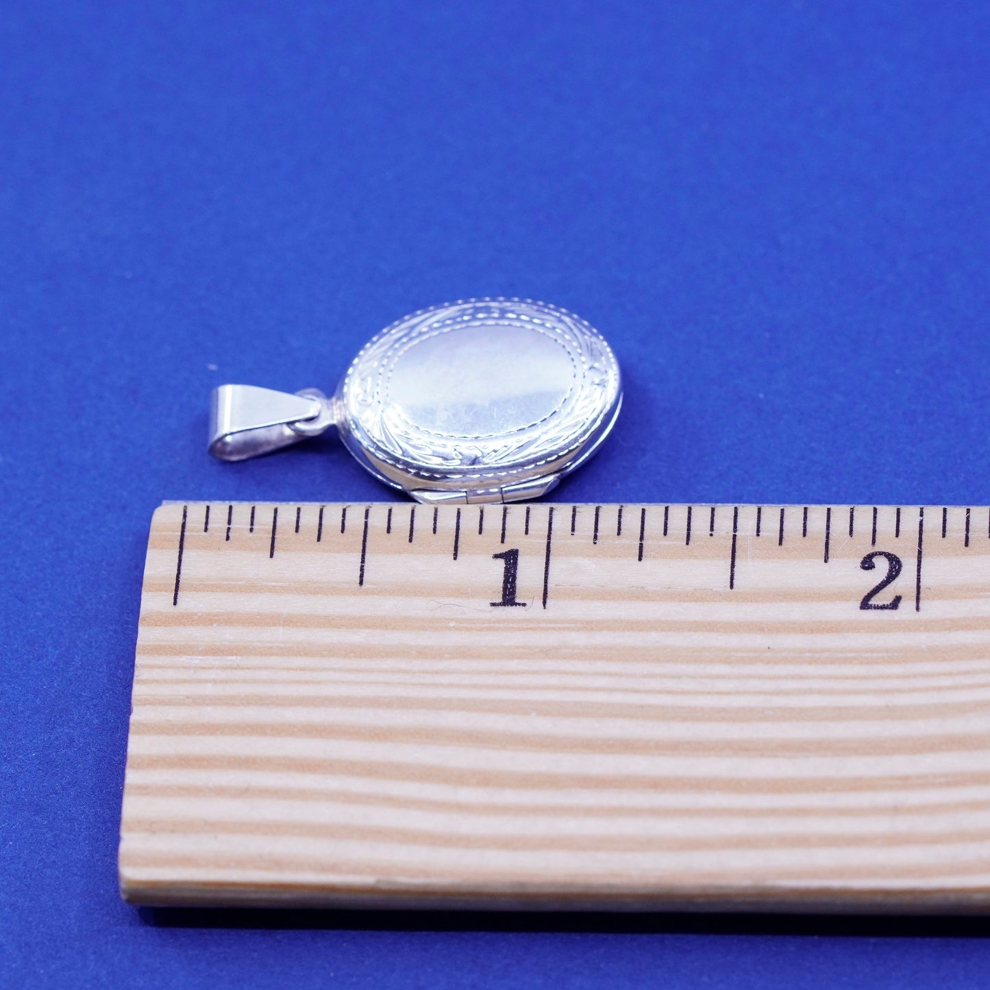 Vintage Sterling silver handmade pendant, textured 925 oval photo locket
