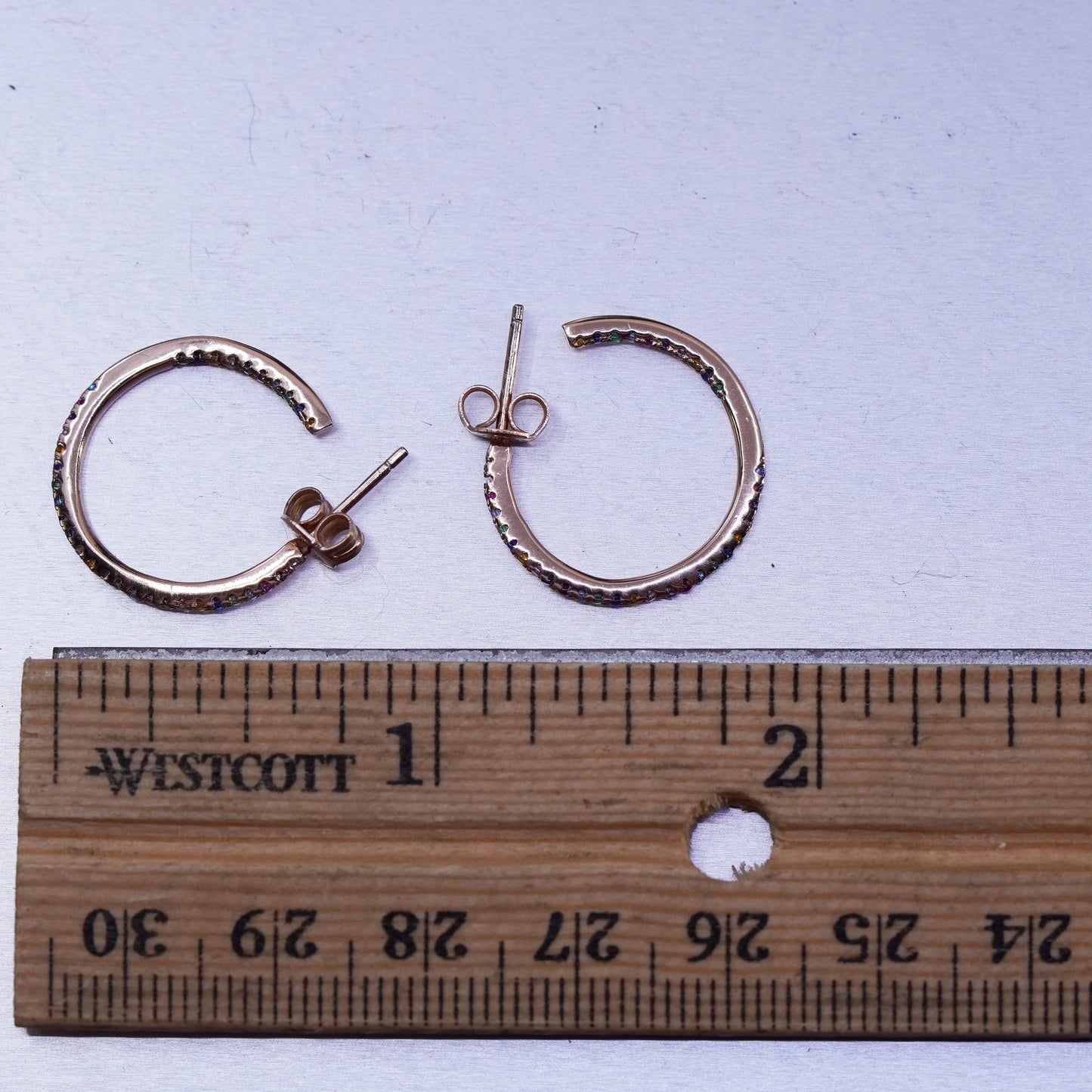 0.75”, vermeil rose gold over Sterling silver earrings, 925 hoops with crystal