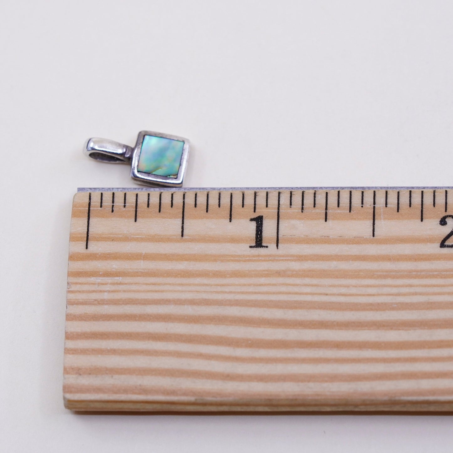 Vintage sterling silver handmade pendant, 925 square with abalone
