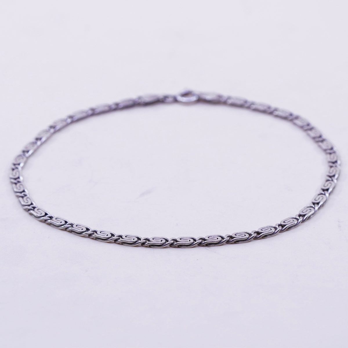 9.25”, Vintage sterling silver flatten nugget bracelet anklet, 925 silver chain