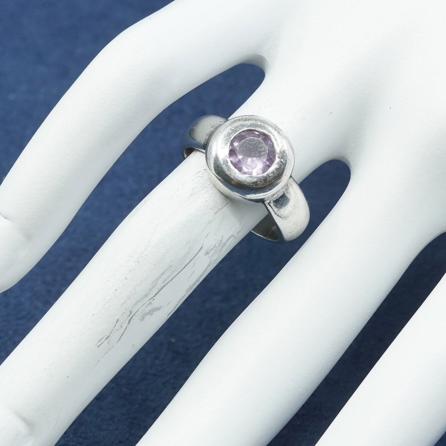 sz 6.5, vtg Sterling silver handmade ring, 925 w/ amethyst ring