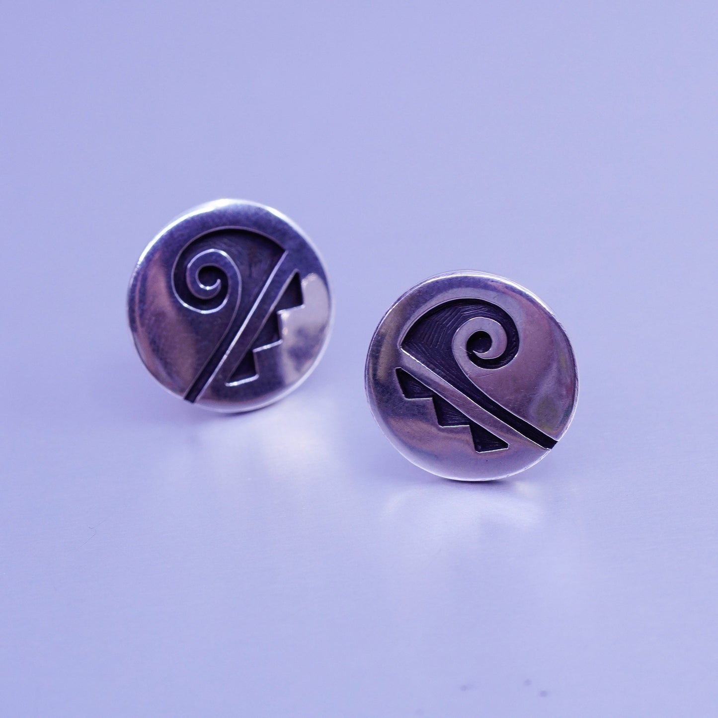 Native American Navajo sterling 925 silver handmade round earrings, studs