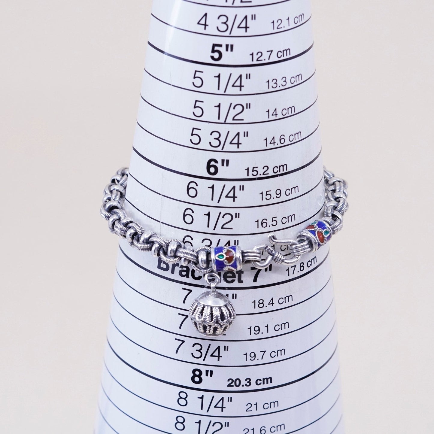 6.75, 7mm, bold Sterling 925 silver handmade bracelet, Byzantine birdcage chain