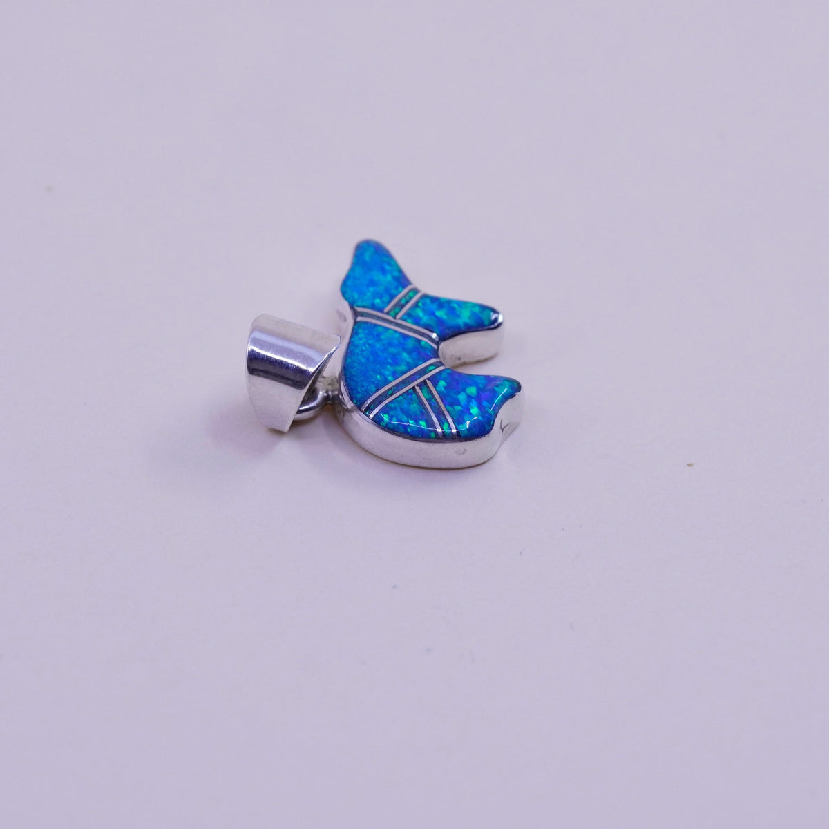 Native American zuni EJ Sterling silver handmade pendant, 925 bear charm opal