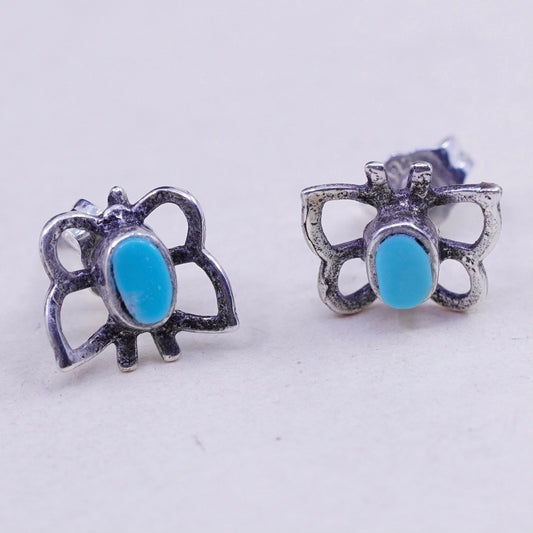 Vintage sterling 925 silver handmade butterfly studs, earrings with turquoise