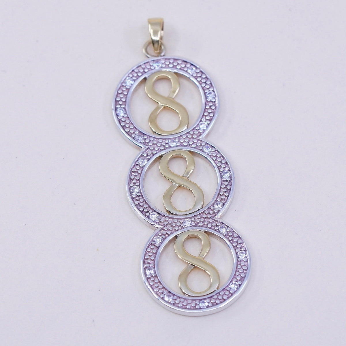 Vintage two tone sterling silver handmade pendant, 925 number 8 with diamond