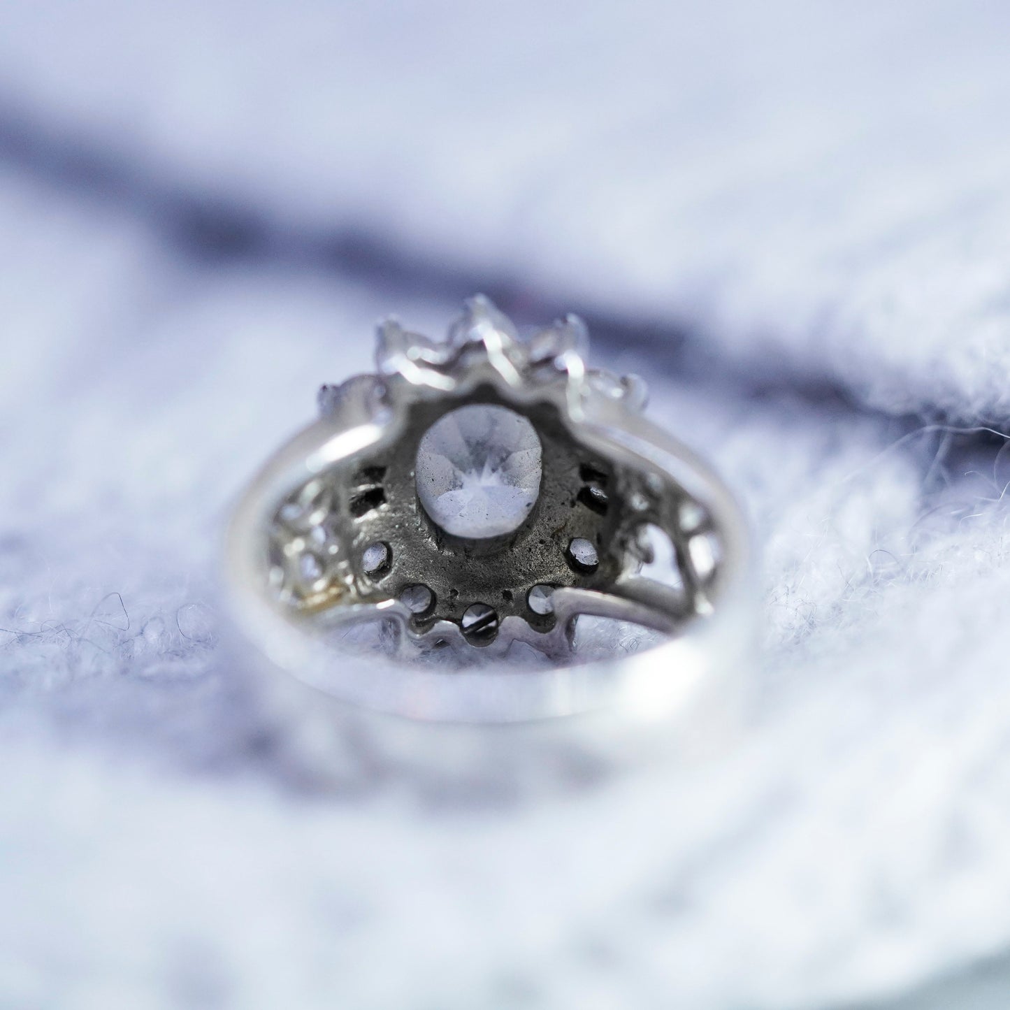 Size 6, vintage Sterling 925 silver handmade engagement ring with cluster Cz