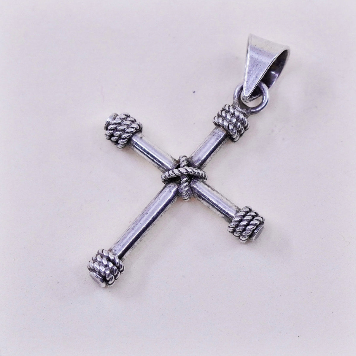 Vintage mexico handmade Sterling silver pendant, 925 cross with cable