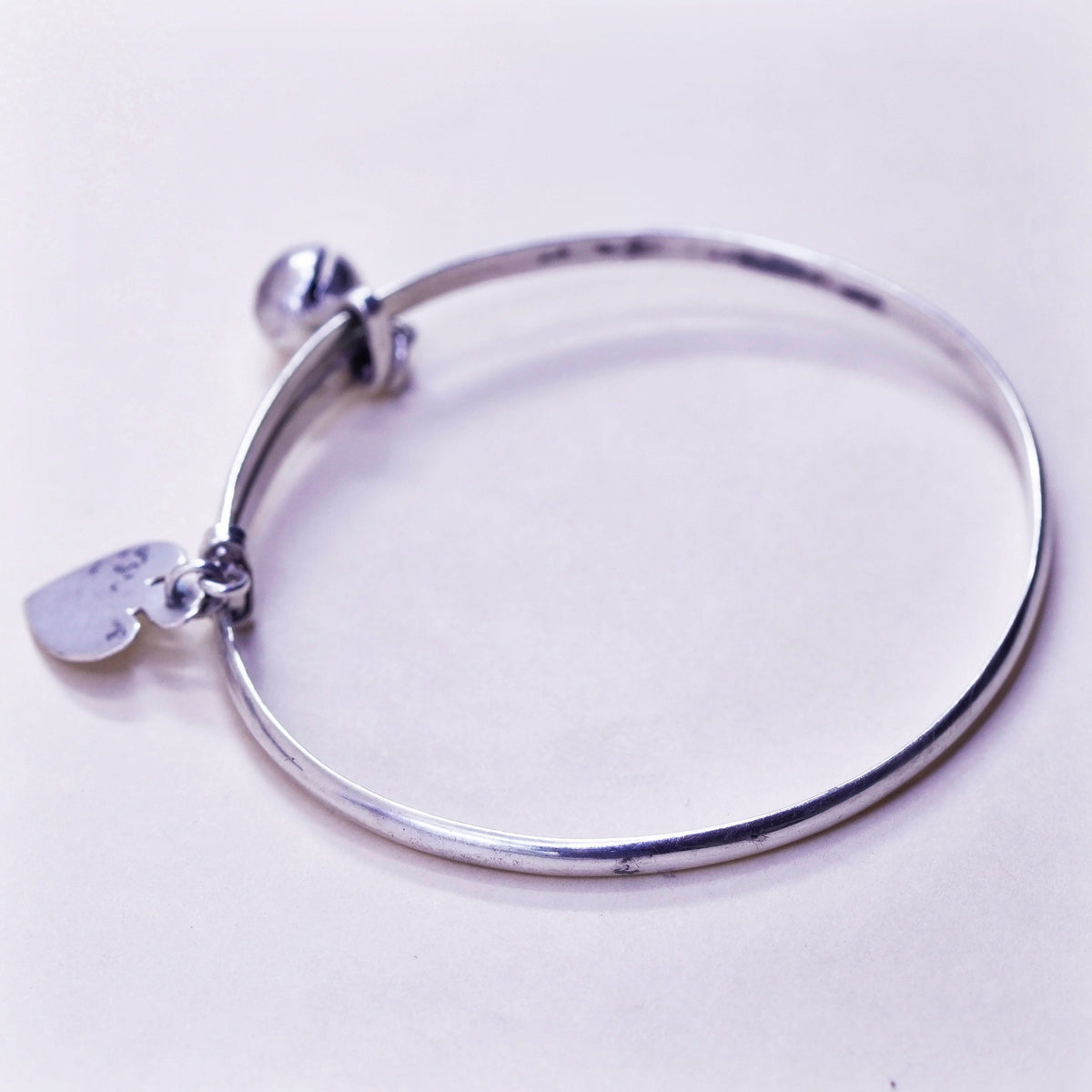 Size adjustable Sterling silver baby bracelet 925 bangle chime bell heart charm