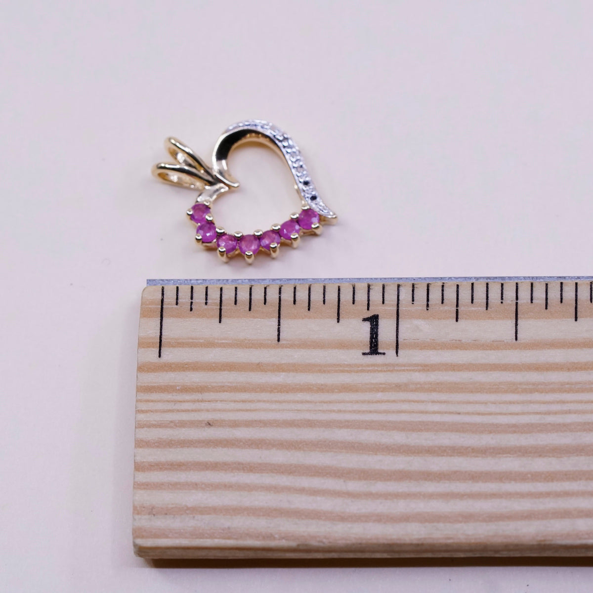 Vermeil Gold over sterling silver pendant, 925 heart with ruby and diamond