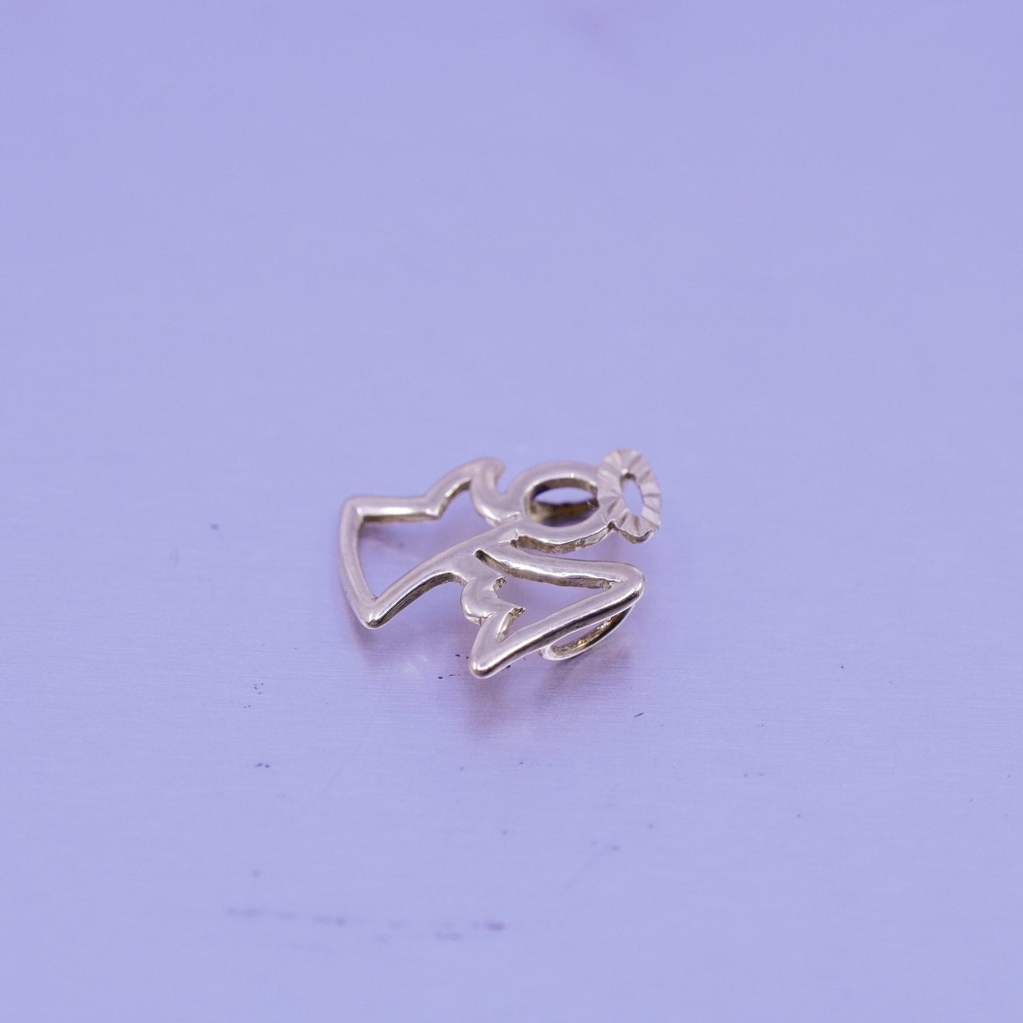 Antique 10K yellow gold handmade charm, tiny Angel pendant