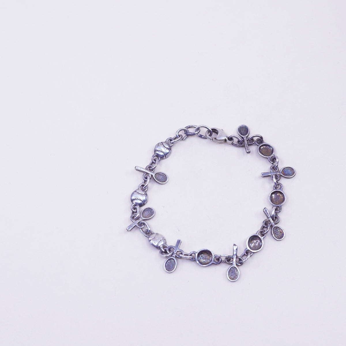 6.75”, milor sterling silver handmade bracelet, 925 tennis ball racket chain
