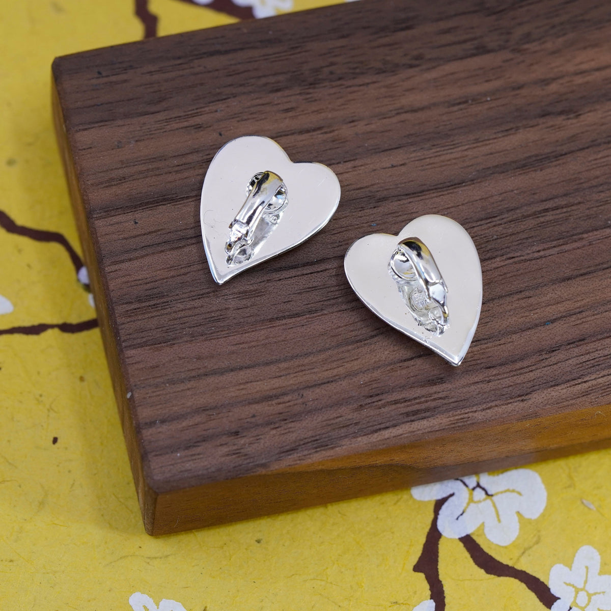 Vintage Sterling silver handmade clip on, modern 925 heart earrings